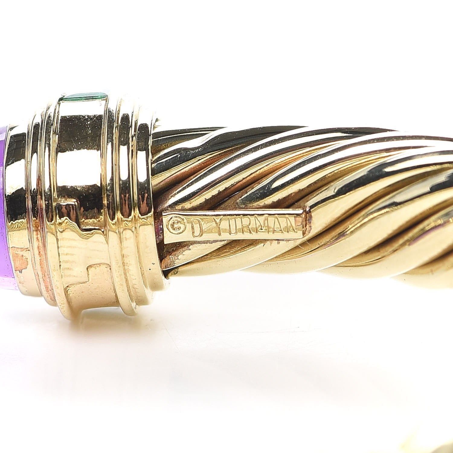 David Yurman 14K Yellow Gold Amethyst Emerald Renaissance Cable Bracelet 4 of 4