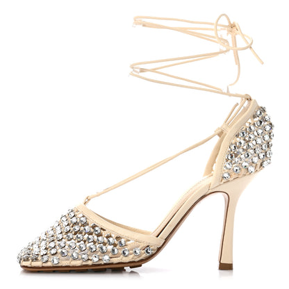 Bottega Veneta Mesh Nappa Crystal Embellished Sparkle Stretch Ankle Tie Sandals 37.5 Toile 1 of 13
