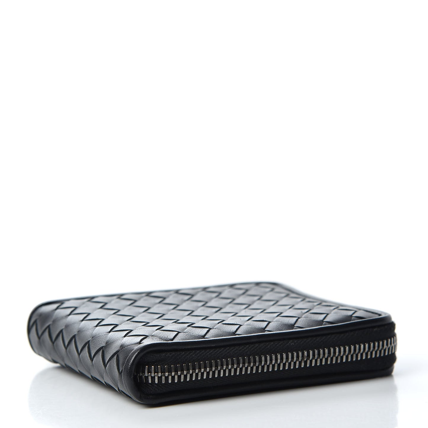 Nappa Intrecciato Zip Around Compact Wallet Black