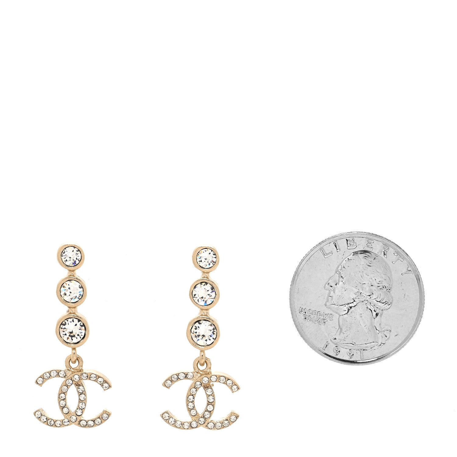 Chanel Crystal CC Drop Earrings Gold 2 of 4
