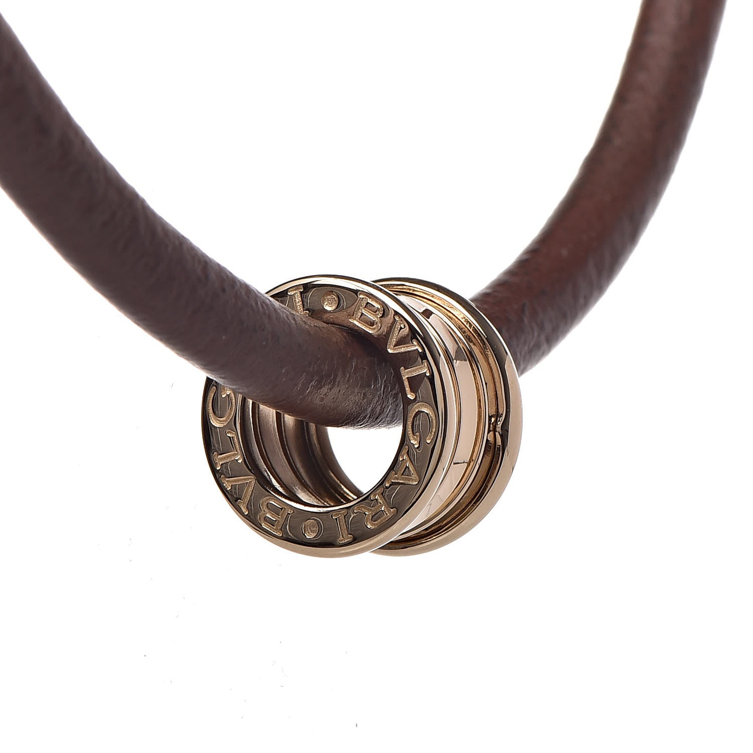 Bulgari 18K Yellow Gold Leather B.Zero1 Pendant Necklace Brown 3 of 5