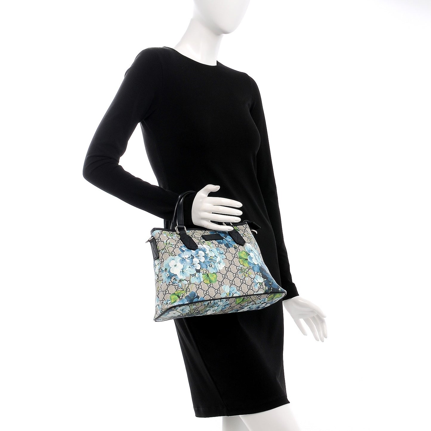 GG Supreme Monogram Blooms Small Zippered Tote Blue