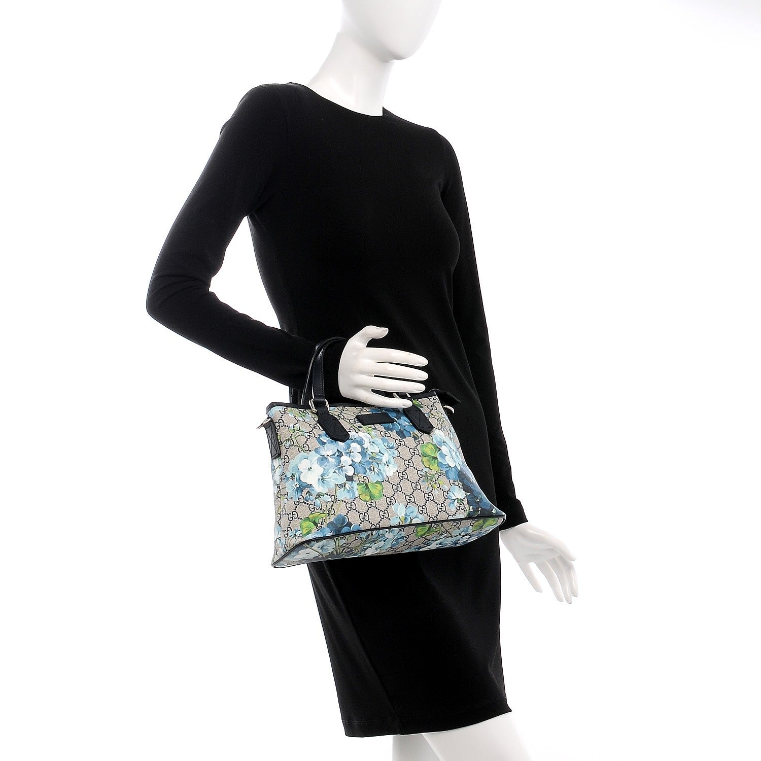 Gucci GG Supreme Monogram Blooms Small Zippered Tote Blue 3 of 9