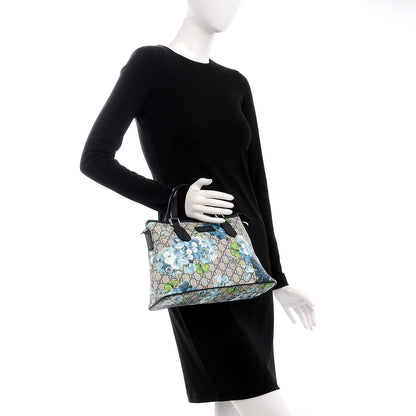Gucci GG Supreme Monogram Blooms Small Zippered Tote Blue 3 of 9