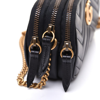 Gucci Calfskin Matelasse Mini GG Marmont Chain Crossbody Bag Black 11 of 13