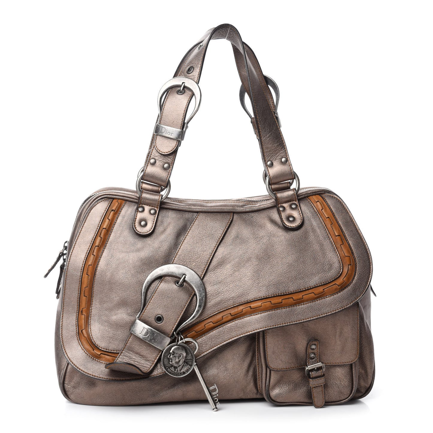 Metallic Calfskin Medium Gaucho Double Saddle Bronze