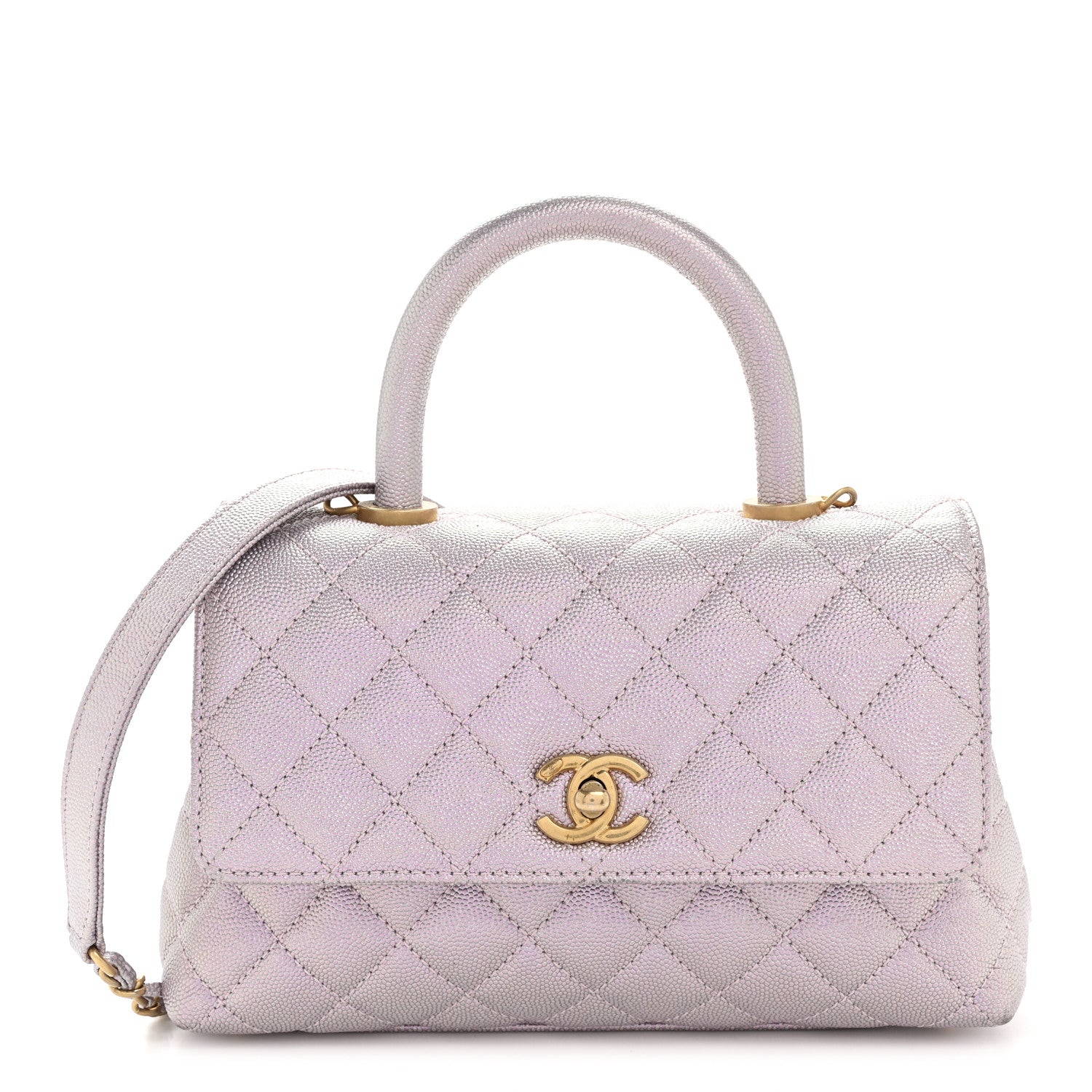 Chanel Metallic Caviar Quilted Mini Coco Handle Flap Light Pink 1 of 13