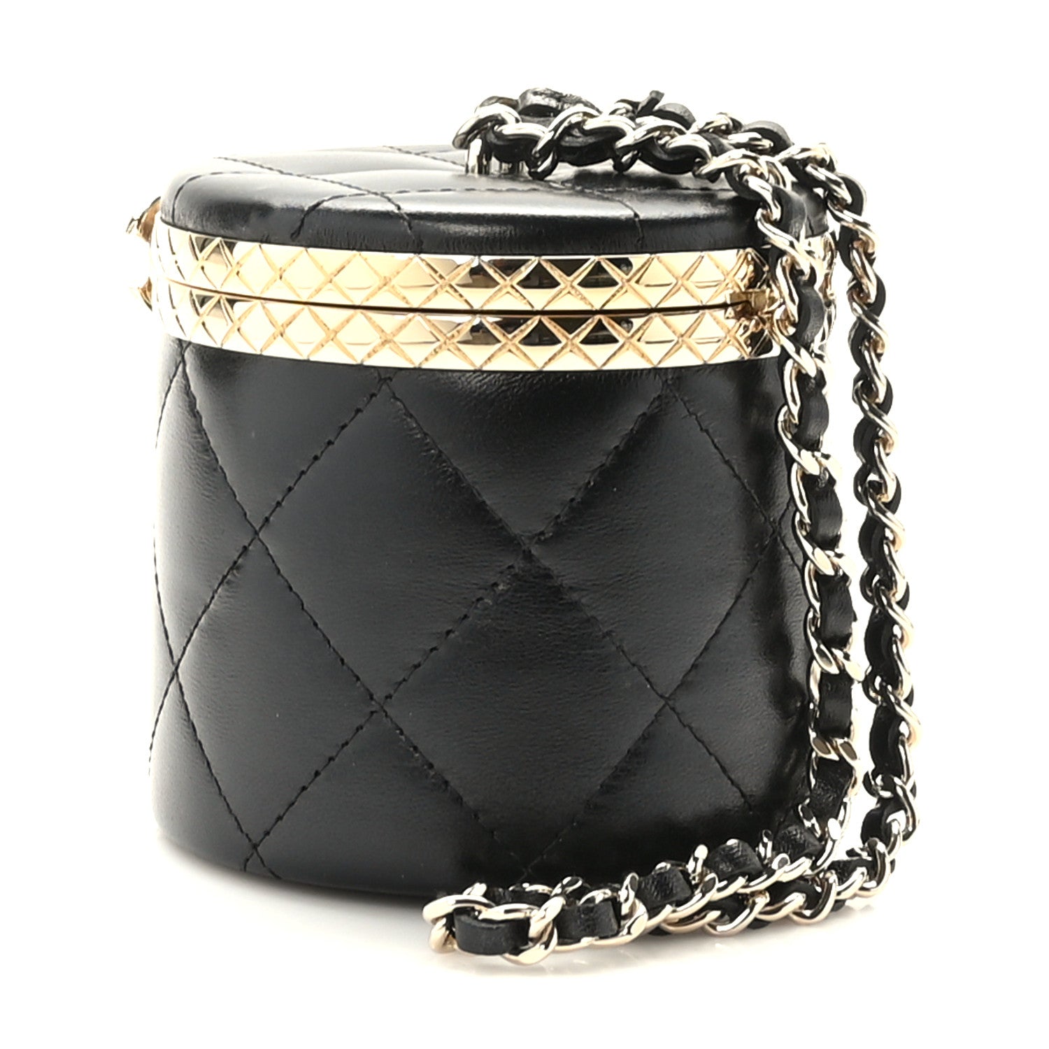 Chanel Metal Lambskin Quilted Mini Lock Frame Vanity Clutch Black 3 of 11
