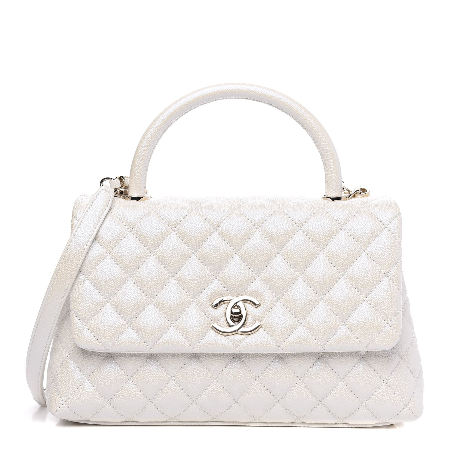 Chanel Iridescent Caviar Quilted Small Coco Handle Flap White 1 of 11