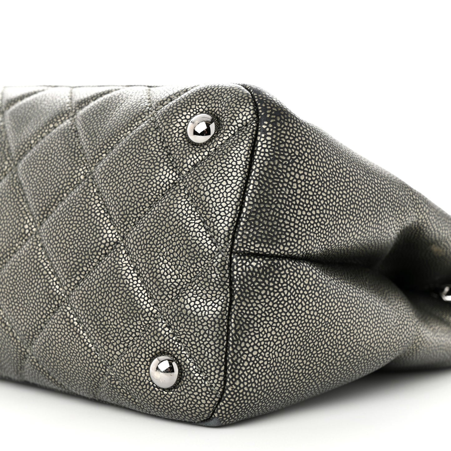 Metallic Caviar Quilted CC Timeless Tote Dark Silver
