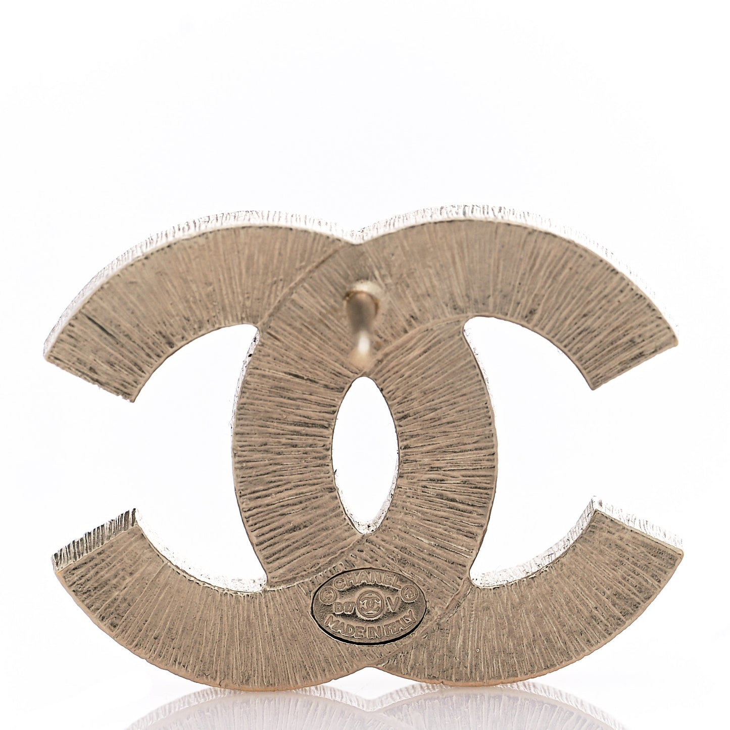 Metal Quilted CC Earrings Gold White