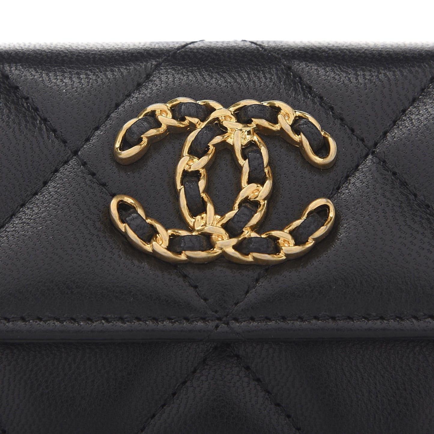 Lambskin Quilted Chanel 19 Flap Card Holder Black