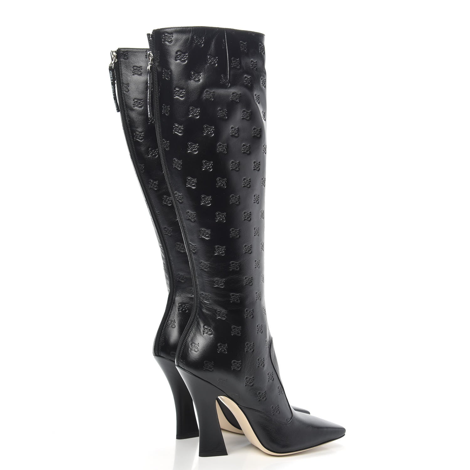 Fendi Vitello Karligraphy Embossed FFreedom Knee High Boots 38.5 Black 4 of 8