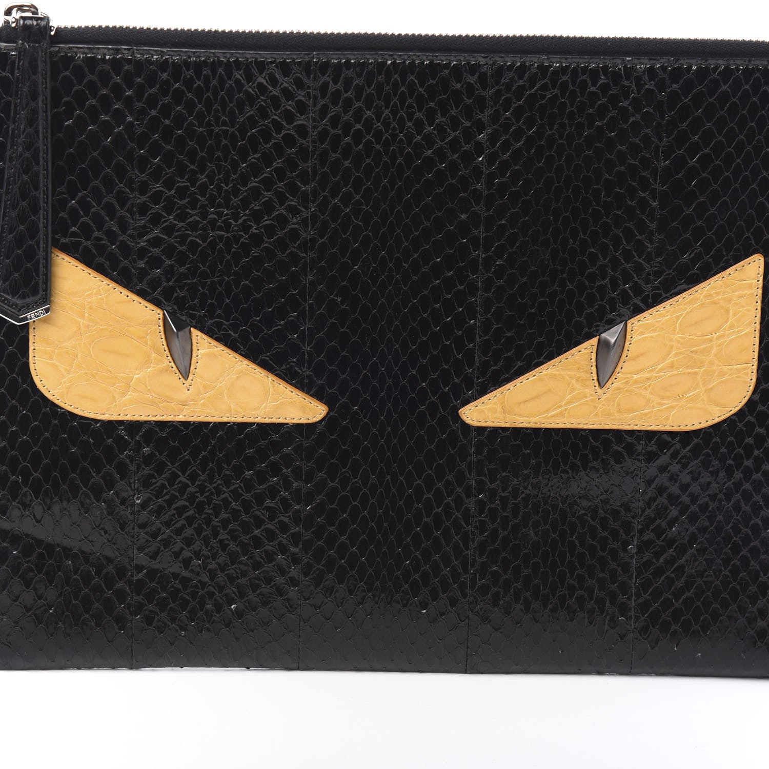 Fendi Elaphe Crocodile Monster Eyes Zip Around Pouch Black 7 of 7