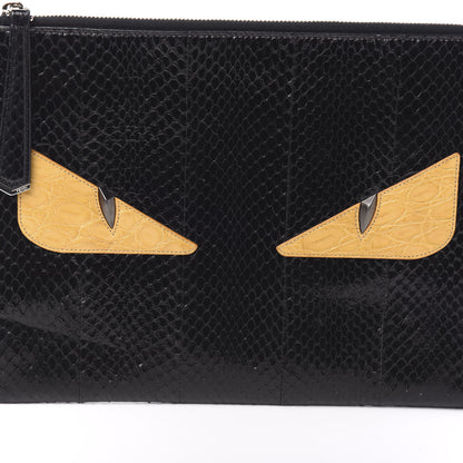 Fendi Elaphe Crocodile Monster Eyes Zip Around Pouch Black 7 of 7