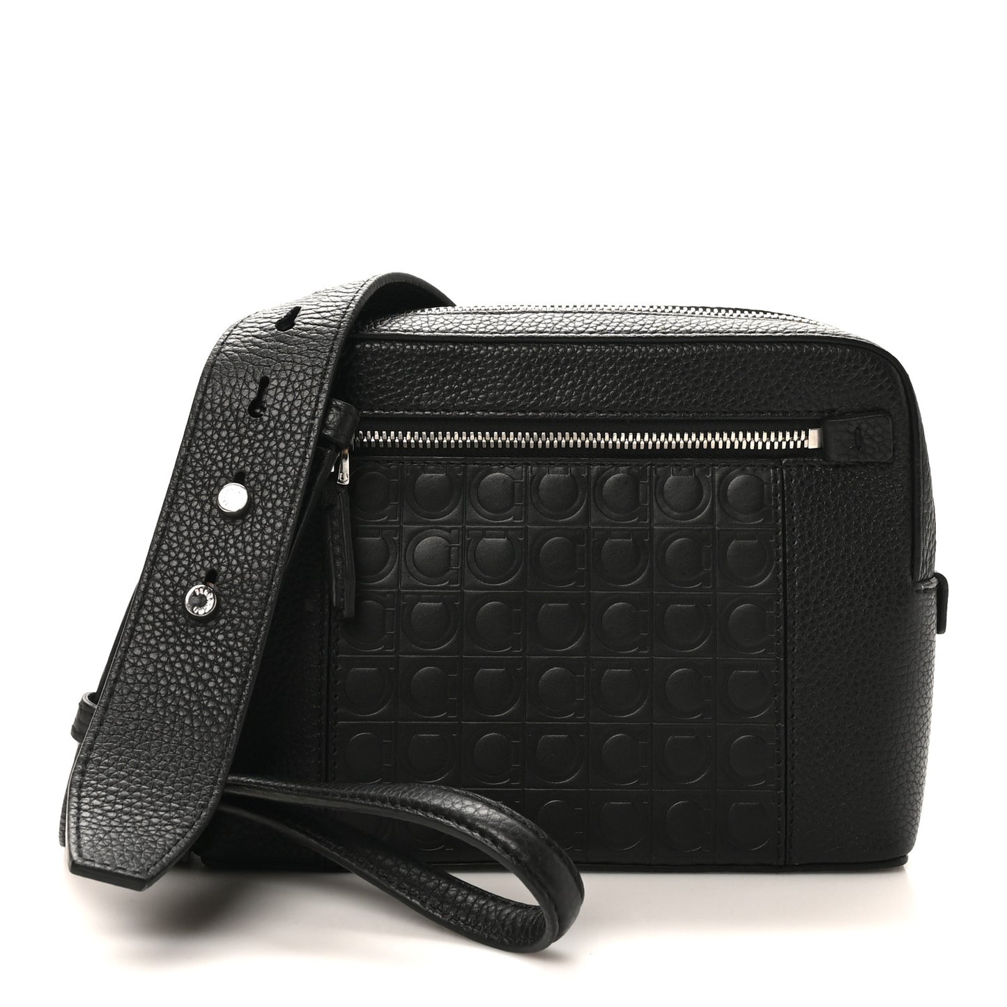 Calfskin Gancini Embossed Belt Bag Black
