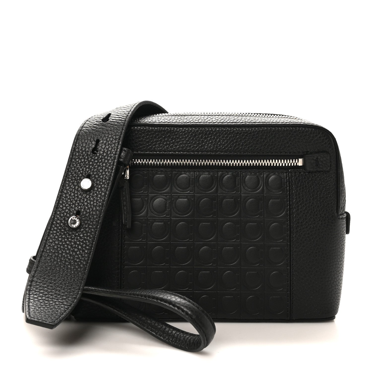 Salvatore Ferragamo Calfskin Gancini Embossed Belt Bag Black 1 of 9