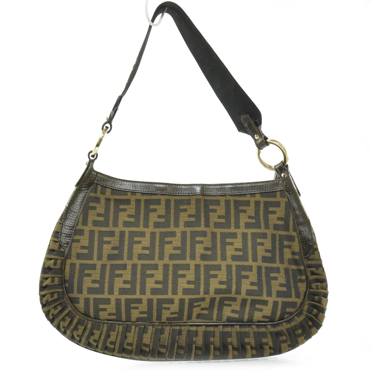 Fendi Leather Zucca Mille Feuille Shoulder Bag Tobacco 4 of 12