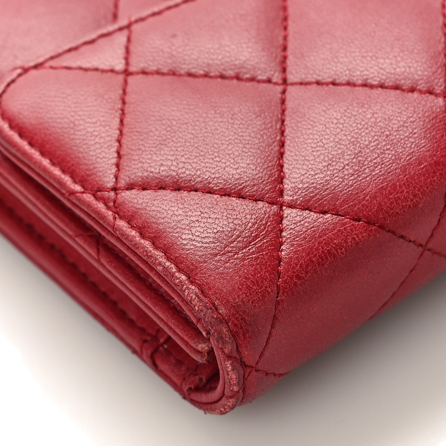 Lambskin Quilted Large Flap Wallet Red
