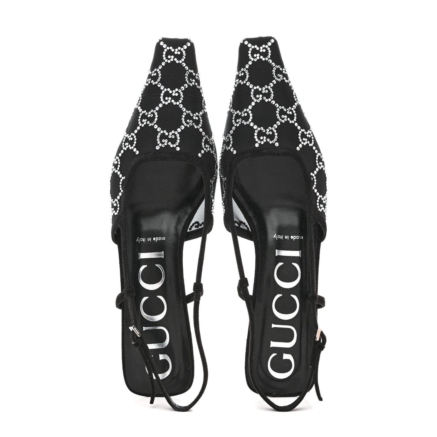 Tela Retino Kid Scamosciato Crystal GG Monogram Square G 35mm Slingback Pumps 39 Black