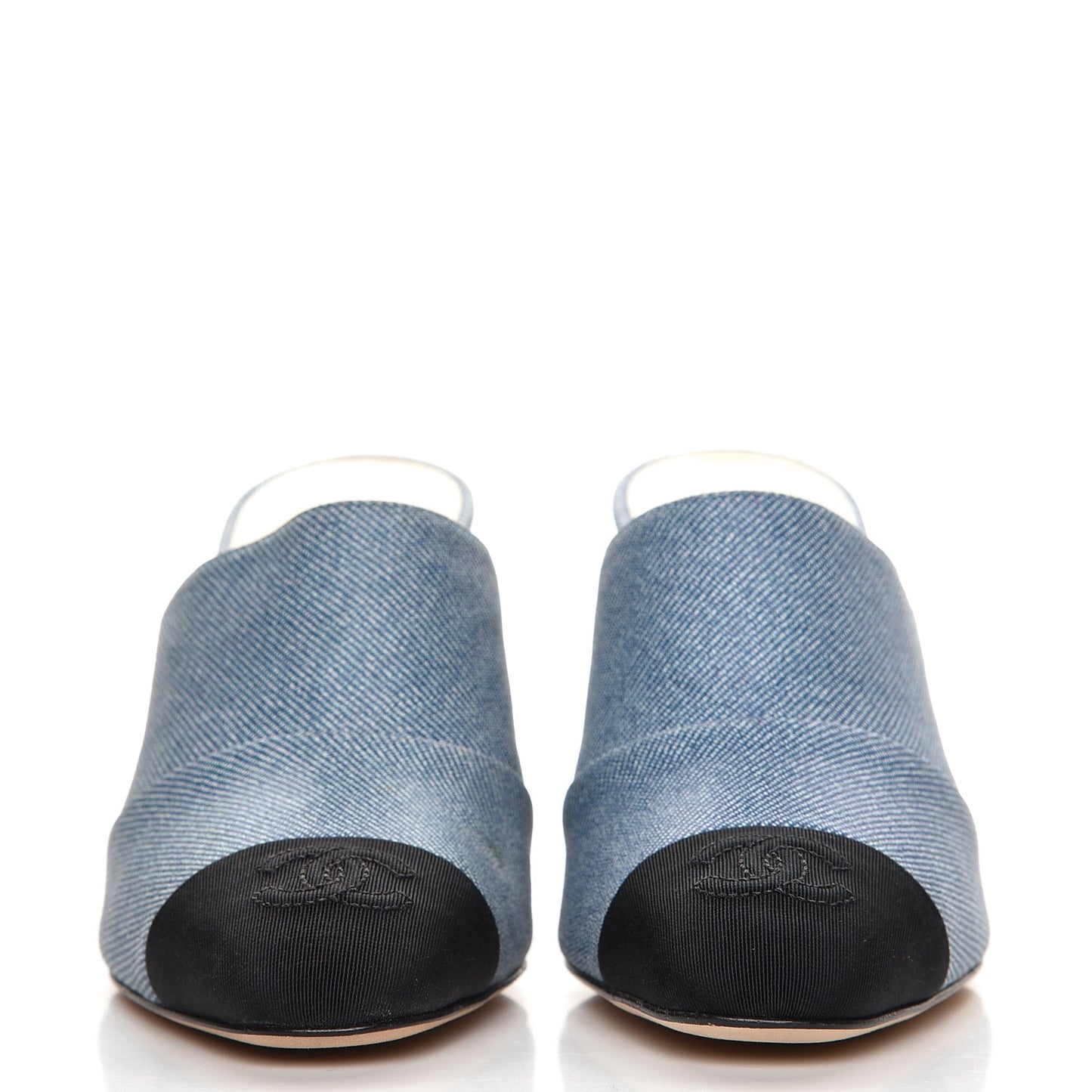 Printed Lambskin Grosgrain Cap Toe CC Mules 35 Blue Black