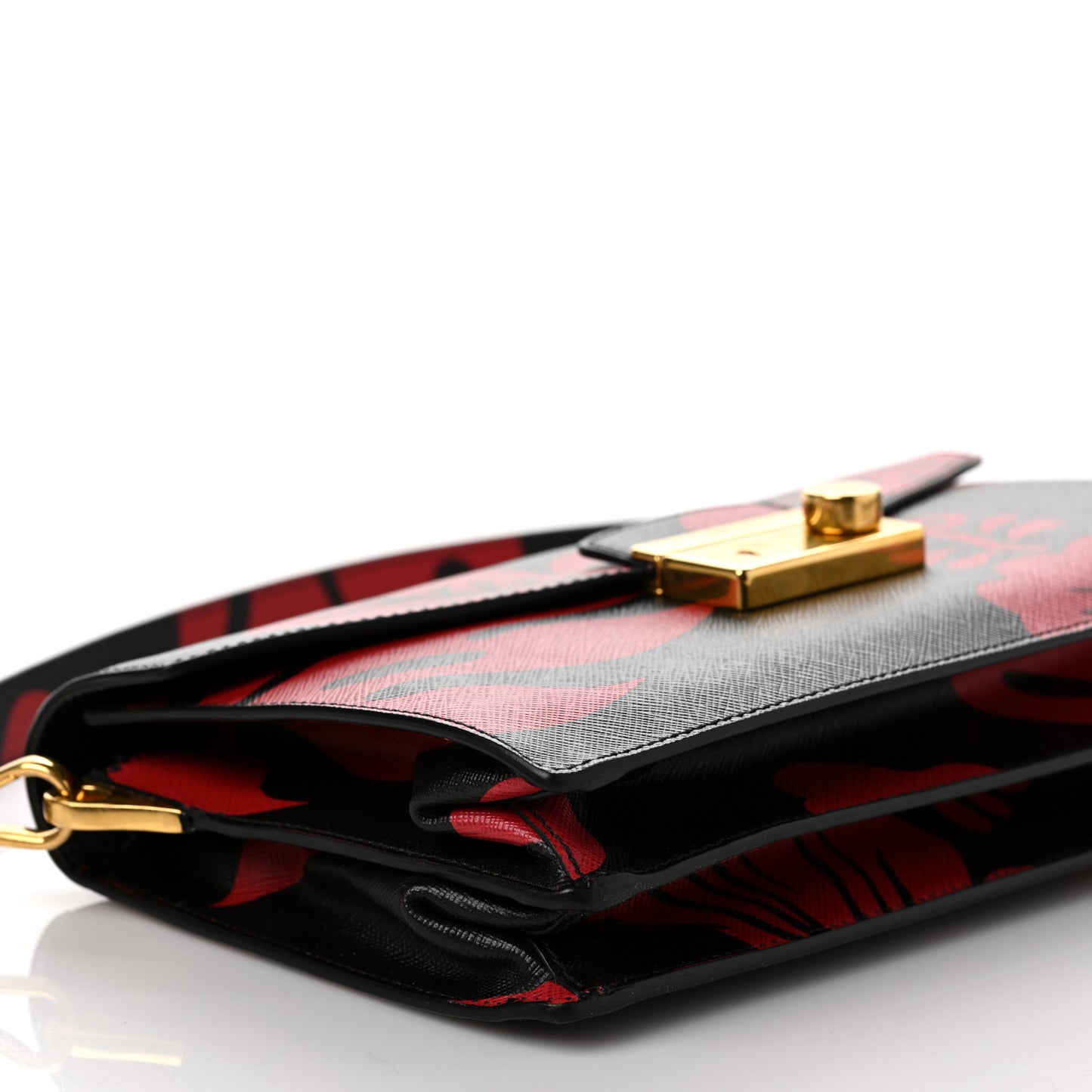 Saffiano Lux Hibiscus Print Sound Shoulder Bag Rosso Ibisco