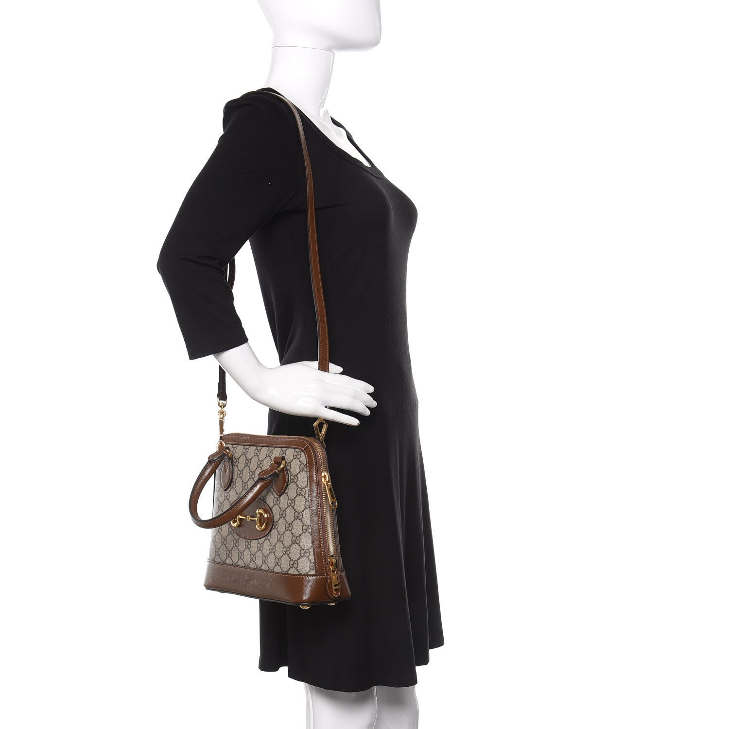 Gucci GG Supreme Monogram Azalea Calfskin Small Horsebit 1955 Top Handle Bag Beige Ebony Brown Sugar 2 of 12