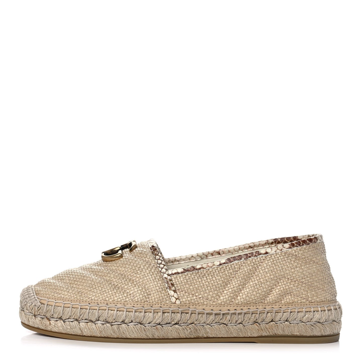 Straw Elaphe Matelasse GG Marmont Espadrilles 38 Natural Cream Brown
