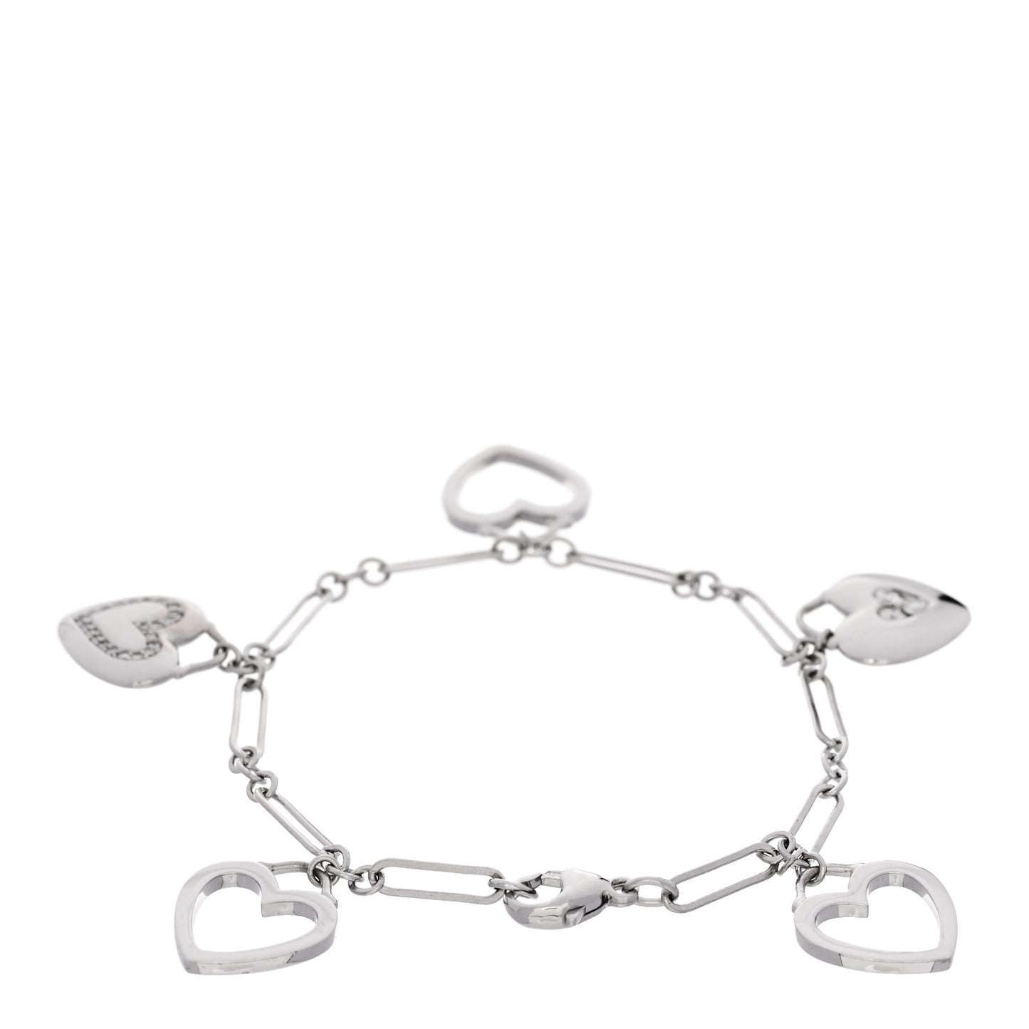18K White Gold Diamond Hearts Charm Bracelet
