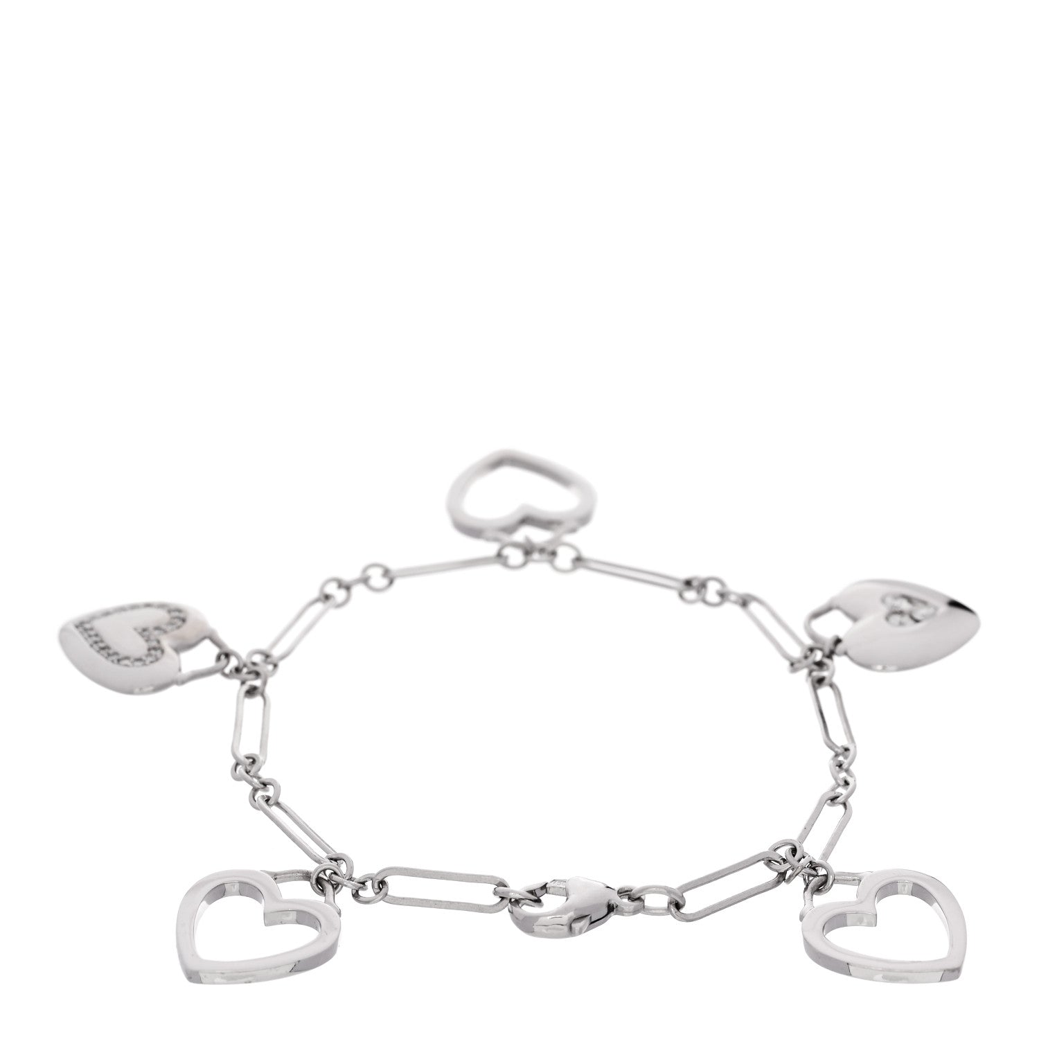 Tiffany 18K White Gold Diamond Hearts Charm Bracelet 2 of 4