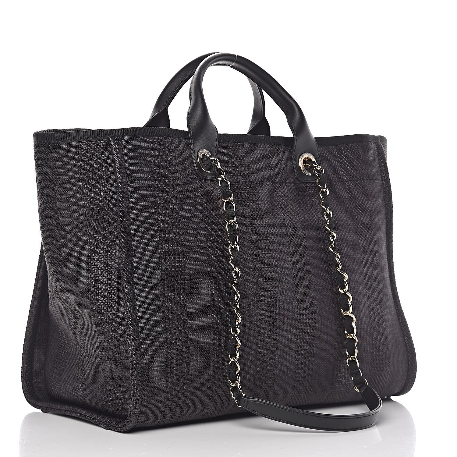 Chanel Straw Raffia Calfskin Striped Large Deauville Tote Black 3 of 10