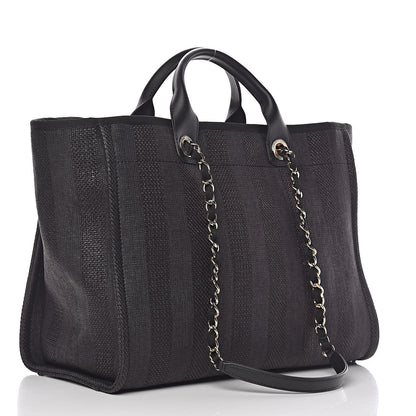 Chanel Straw Raffia Calfskin Striped Large Deauville Tote Black 3 of 10