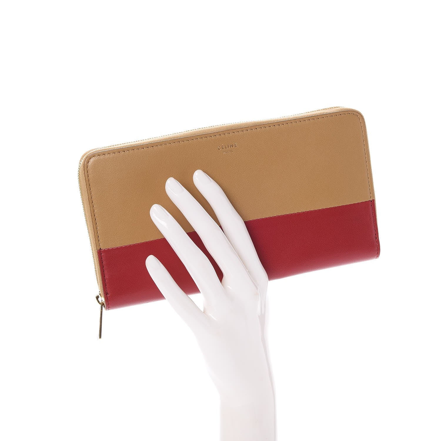 Celine Lambskin Large Zip Around Multifunction Wallet Camel Red 4 of 7