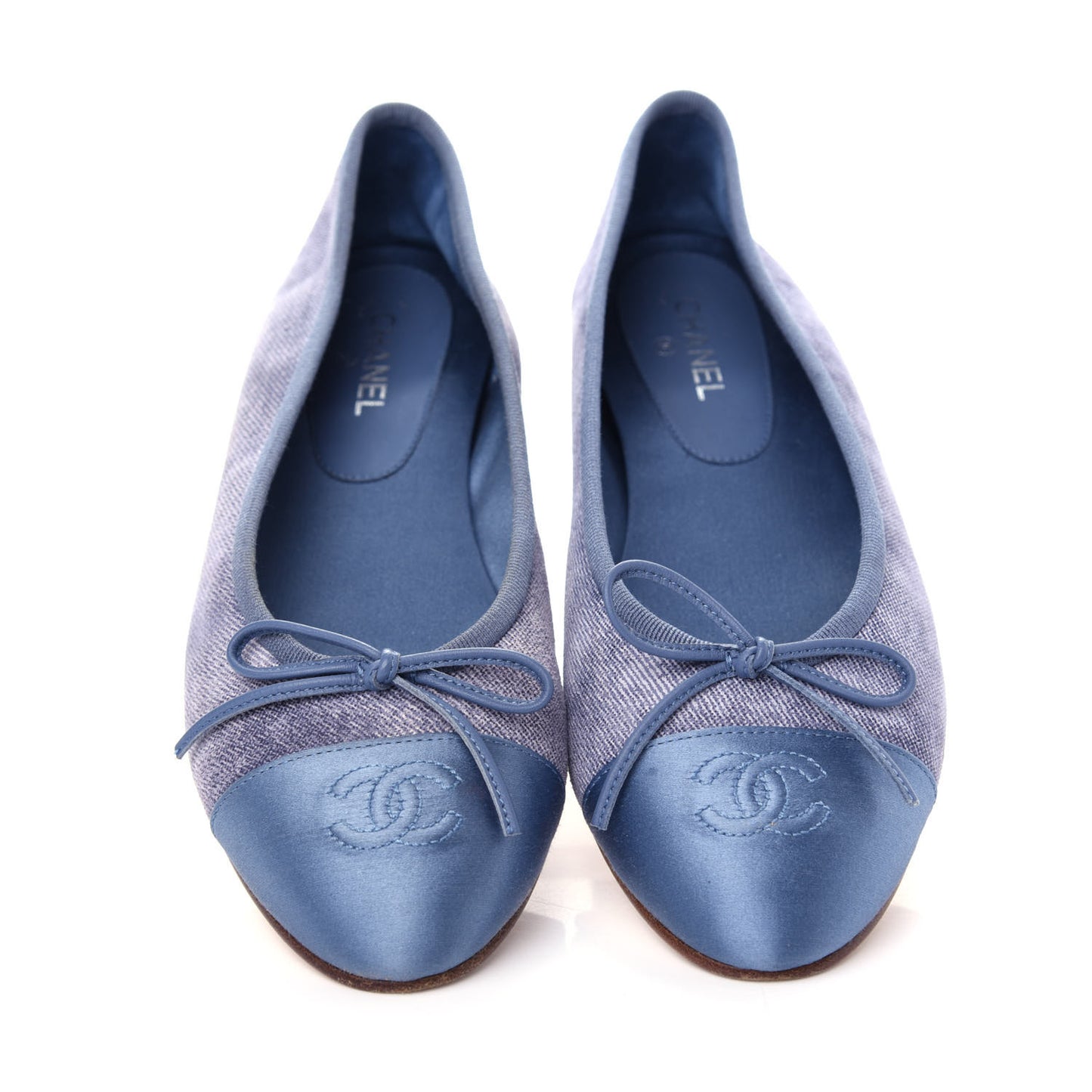 Satin Denim Goatskin CC Cap Toe Ballerina Flats 37 Blue