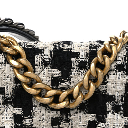 Chanel Tweed Quilted Medium Chanel 19 Flap Black Ecru White 8 of 10