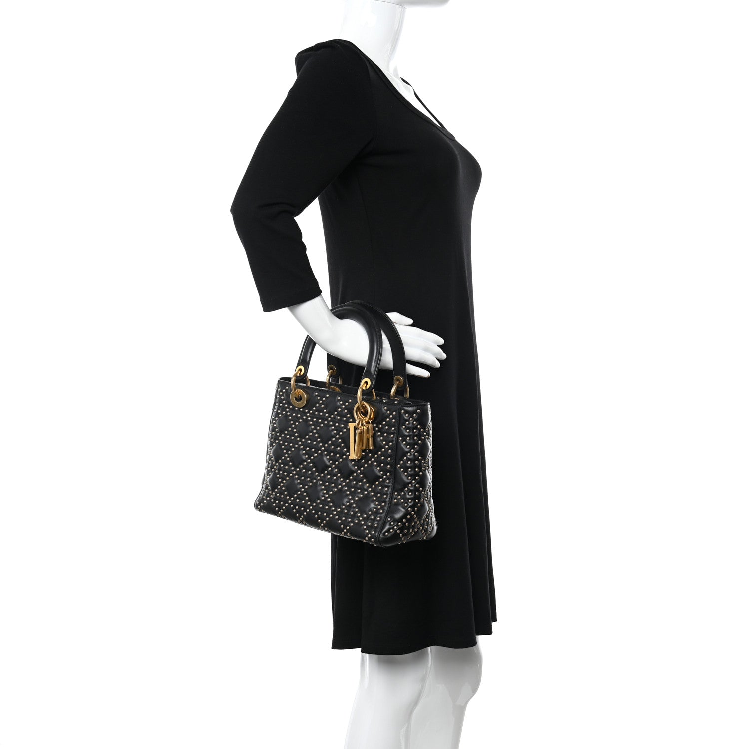 Christian Dior Calfskin Cannage Studded Medium Supple Lady Dior Black 2 of 10