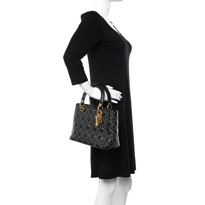 Christian Dior Calfskin Cannage Studded Medium Supple Lady Dior Black 2 of 10