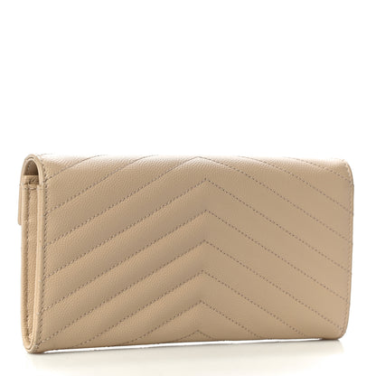 Saint Laurent Grain De Poudre Matelasse Chevron Monogram Flap Wallet Taupe 3 of 9