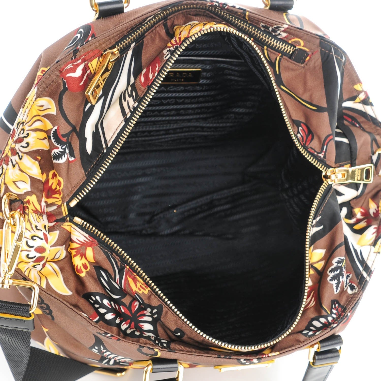Prada Nylon Floral Print Tote Caffe 5 of 8