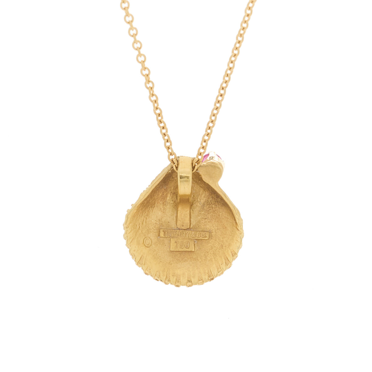 Tiffany 18K Yellow Gold Ruby Seashell Pendant Necklace 6 of 6
