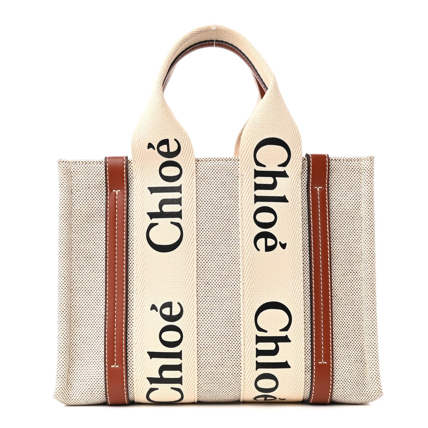 Cotton Calfskin Small Woody Ribbon Tote White Brown