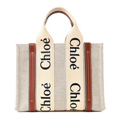 Chloe Cotton Calfskin Small Woody Ribbon Tote White Brown 1 of 10