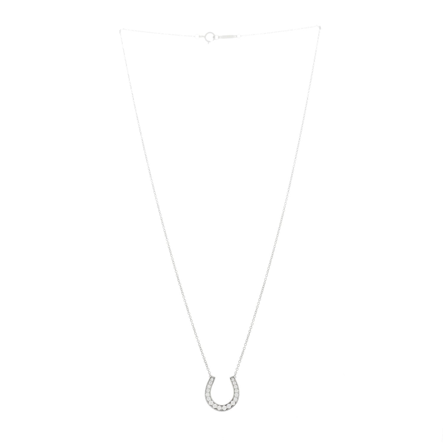Tiffany Platinum Diamond Horseshoe Pendant Necklace 3 of 5