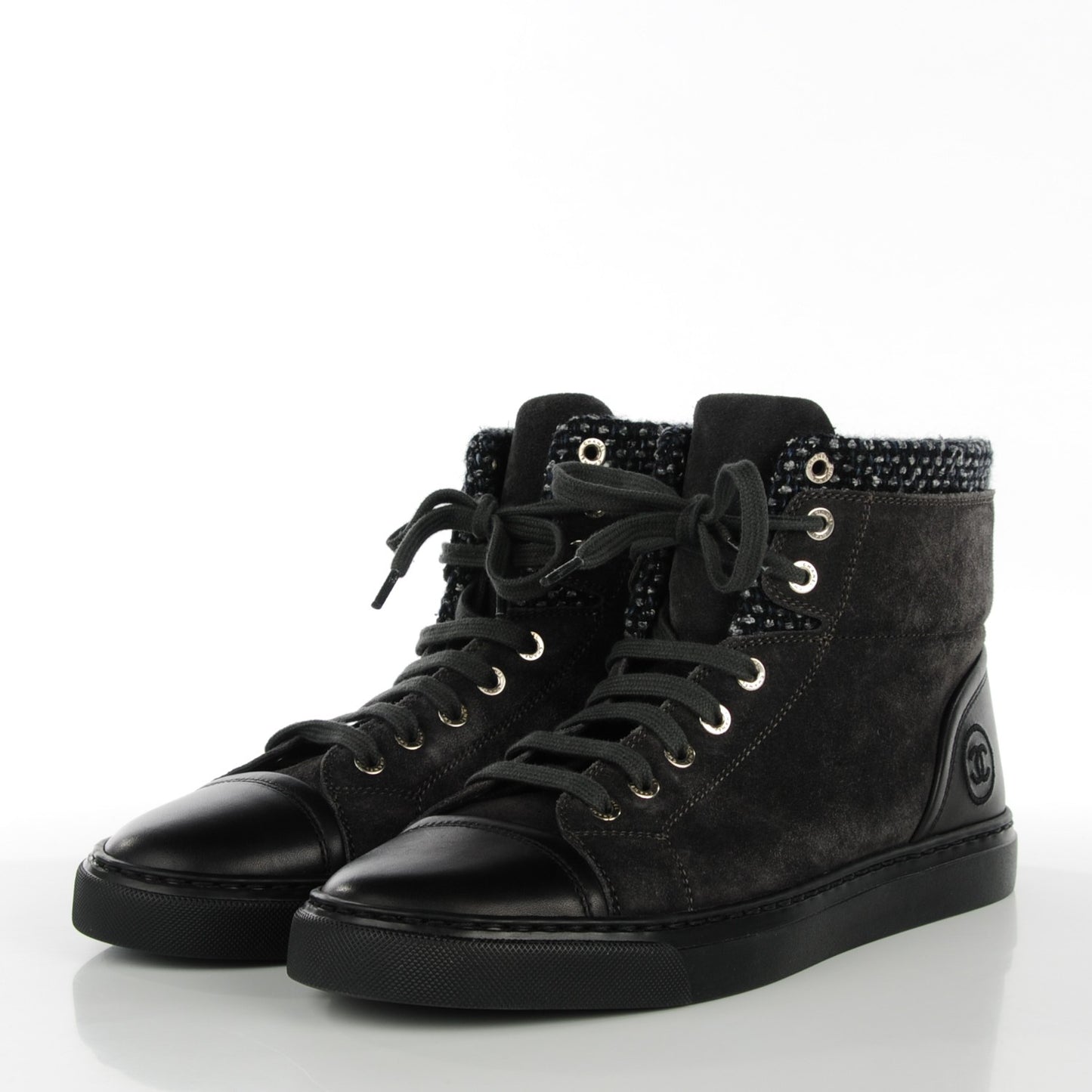 Suede Tweed High Top Sneakers 39.5 Dark Grey