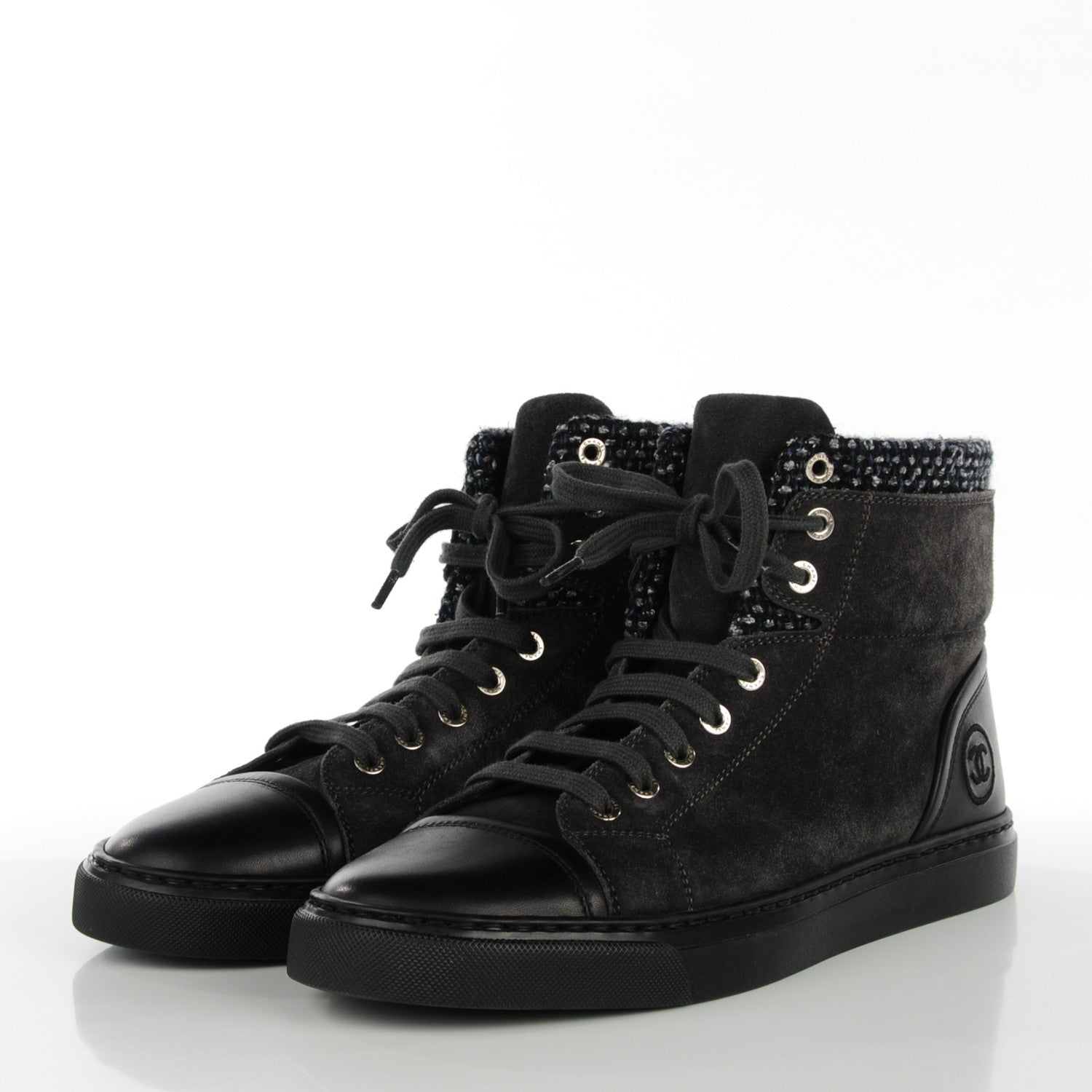 Chanel Suede Tweed High Top Sneakers 39.5 Dark Grey 3 of 8