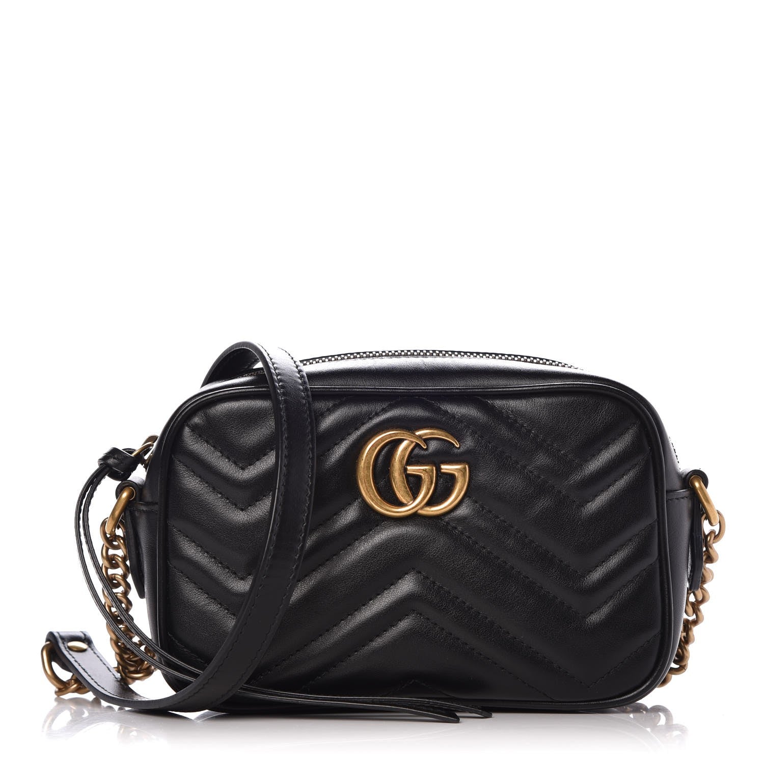 Gucci Calfskin Matelasse Mini GG Marmont Chain Shoulder Bag Black 1 of 7