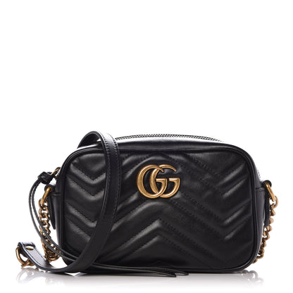 Gucci Calfskin Matelasse Mini GG Marmont Chain Shoulder Bag Black 1 of 7