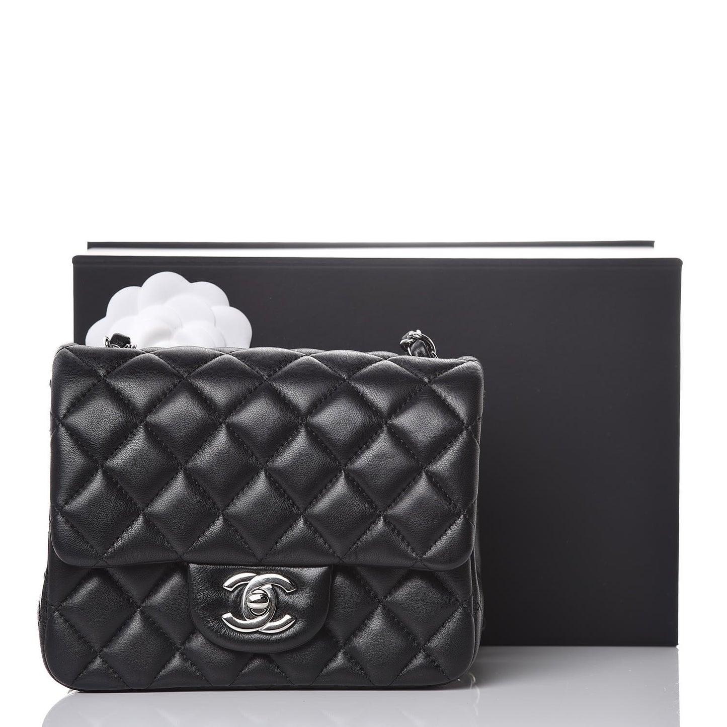 Lambskin Quilted Mini Square Flap Black