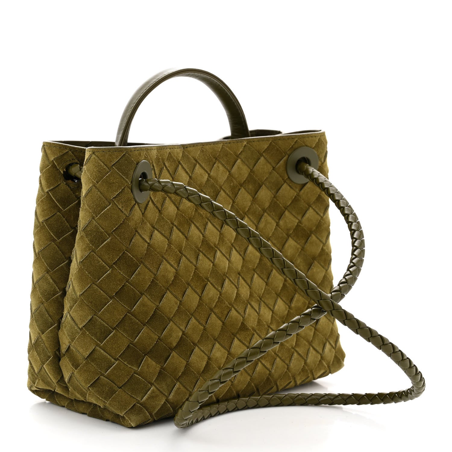Bottega Veneta Suede Intrecciato Small Andiamo Shoulder Bag Olive Oil 3 of 9