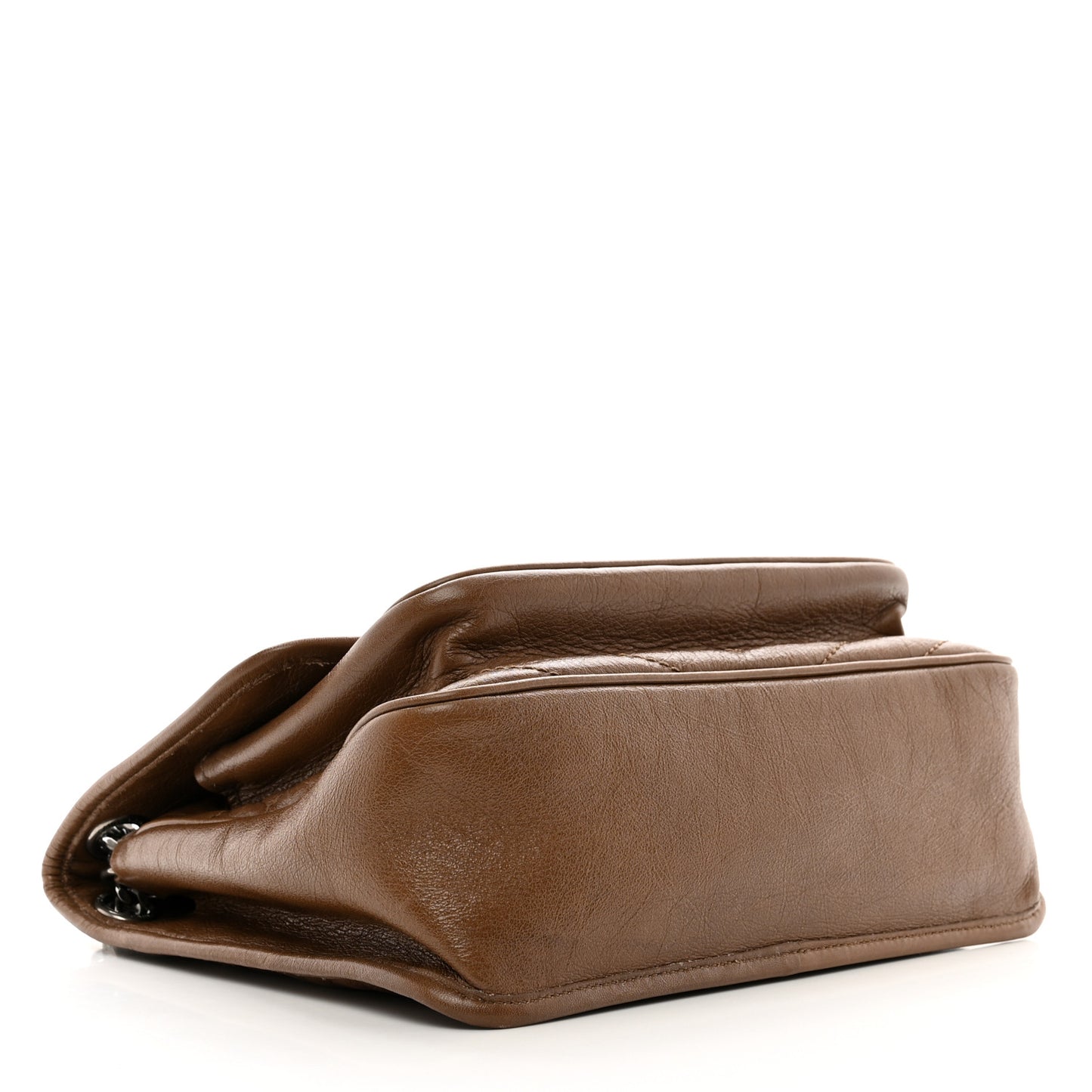 Crinkled Calfskin Matelasse Monogram Medium Niki Chain Satchel Tan Brown